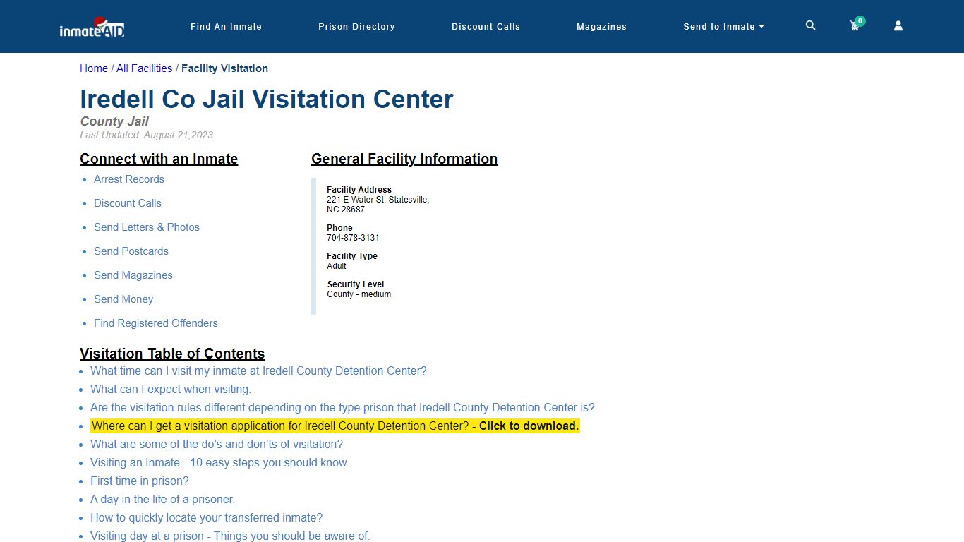 Iredell County Detention Center | Visitation, dress code ... - InmateAid